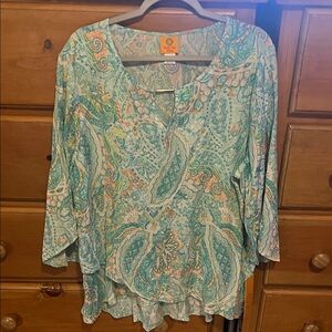 NWT! Ruby Rd. Teal and Orange Paisley Blouse